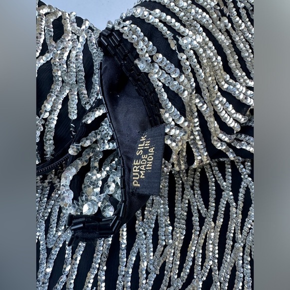 Vintage Royal Feelings Black Pure Silk Silver Sequin Ornate Evening Top FLAW XL - Picture 11 of 11
